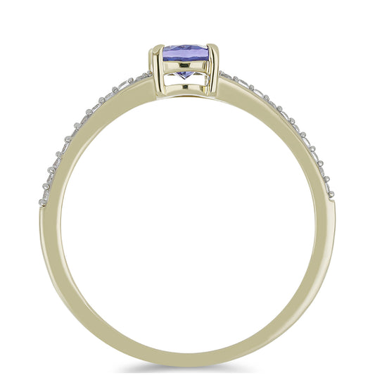 Anel de Ouro com Tanzanite AAA e Zircão Branco Natural  Contraste: Cruz missionária