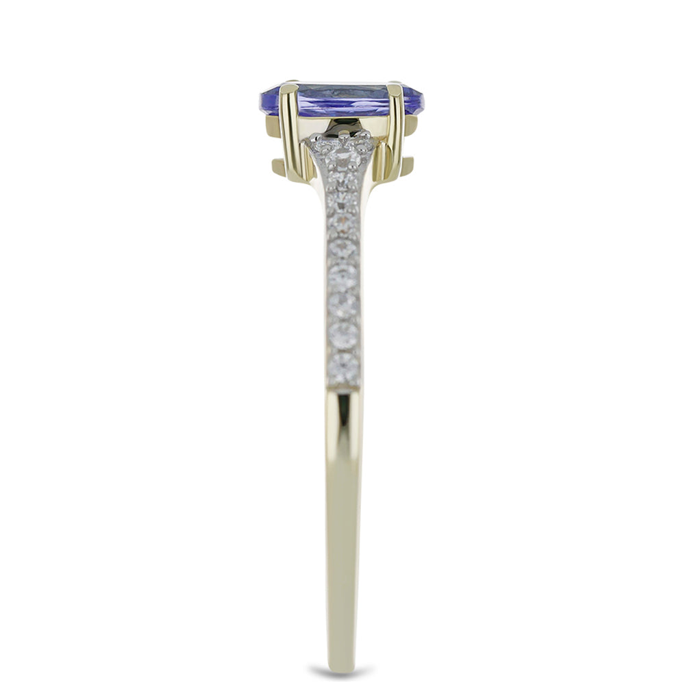 Anel de Ouro com Tanzanite AAA e Zircão Branco Natural  Contraste: Cruz missionária