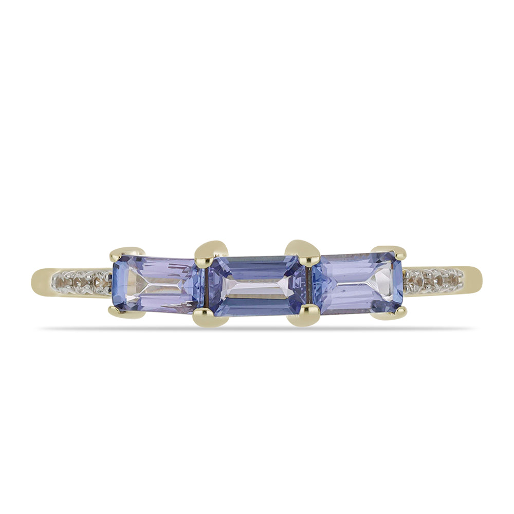 Anel de Ouro com Tanzanite AAA e Zircão Branco Natural  Contraste: Cruz missionária