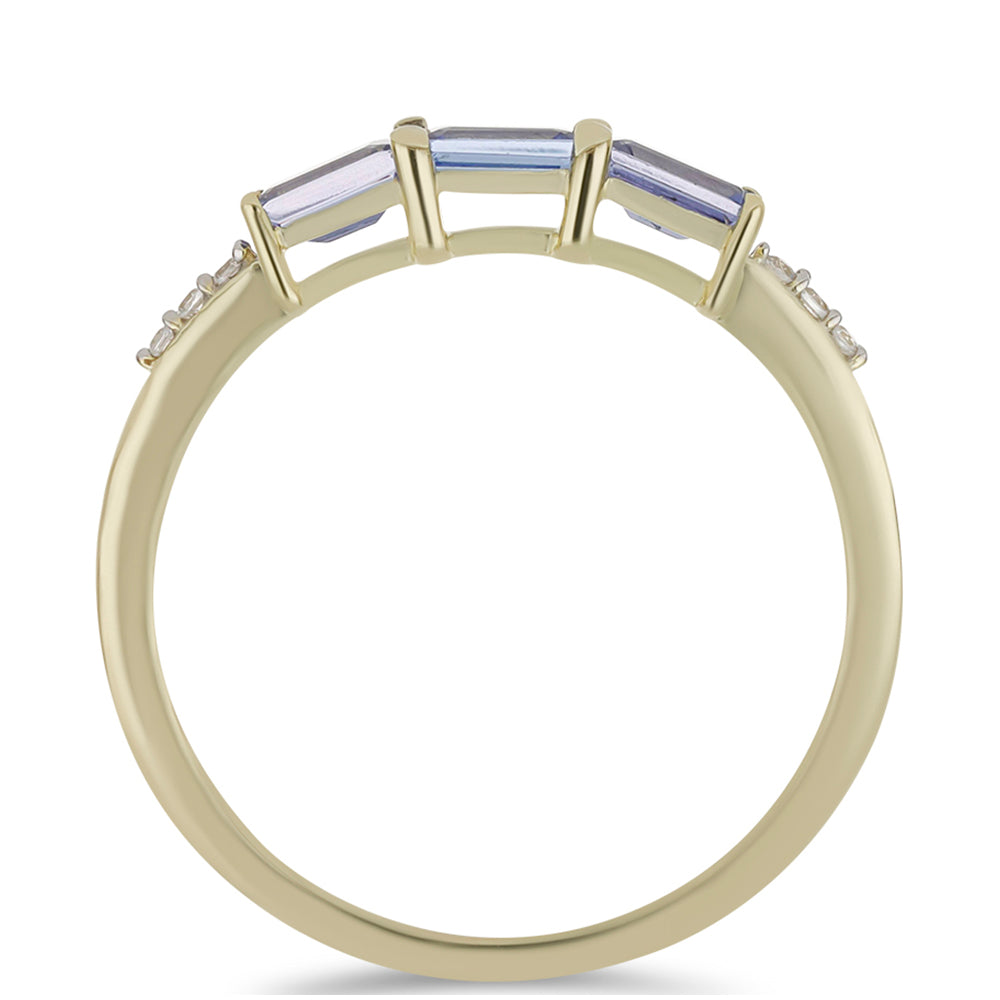 Anel de Ouro com Tanzanite AAA e Zircão Branco Natural  Contraste: Cruz missionária 2 