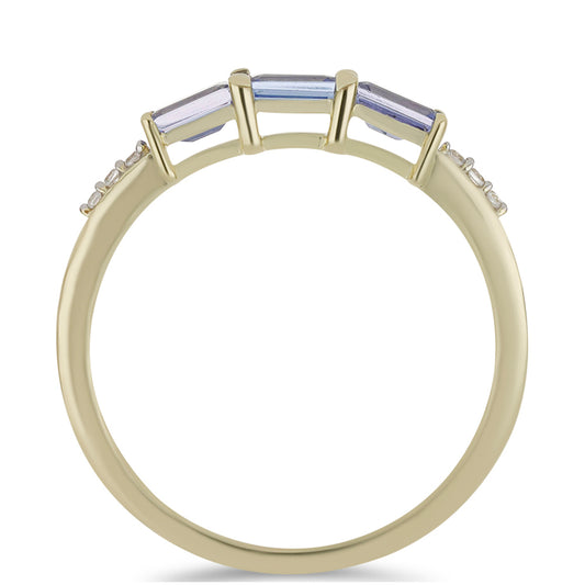 Anel de Ouro com Tanzanite AAA e Zircão Branco Natural  Contraste: Cruz missionária