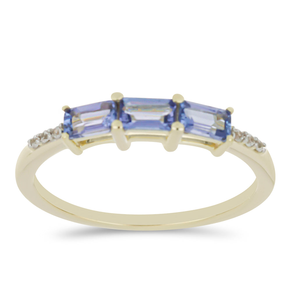 Anel de Ouro com Tanzanite AAA e Zircão Branco Natural  Contraste: Cruz missionária 3 