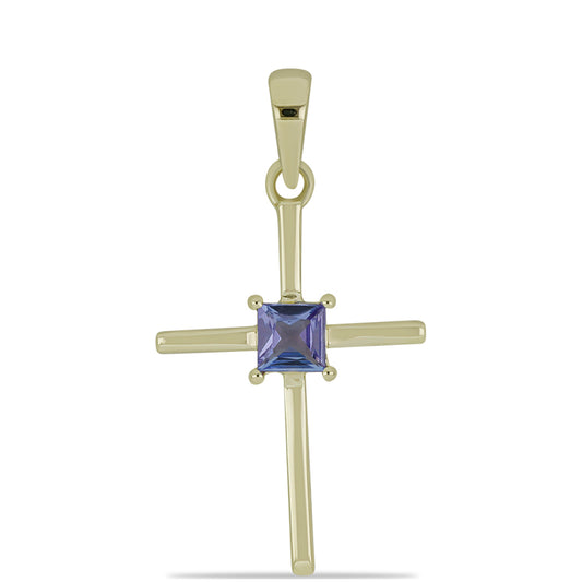 Cruz Pendente de Ouro com Tanzanite AAA  Contraste: Cruz missionária