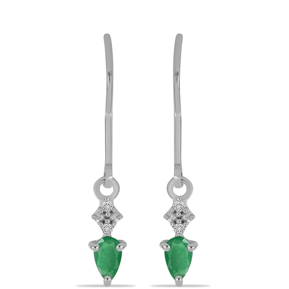 Brincos de Prata com Esmeralda do Brasil e Diamante Branco