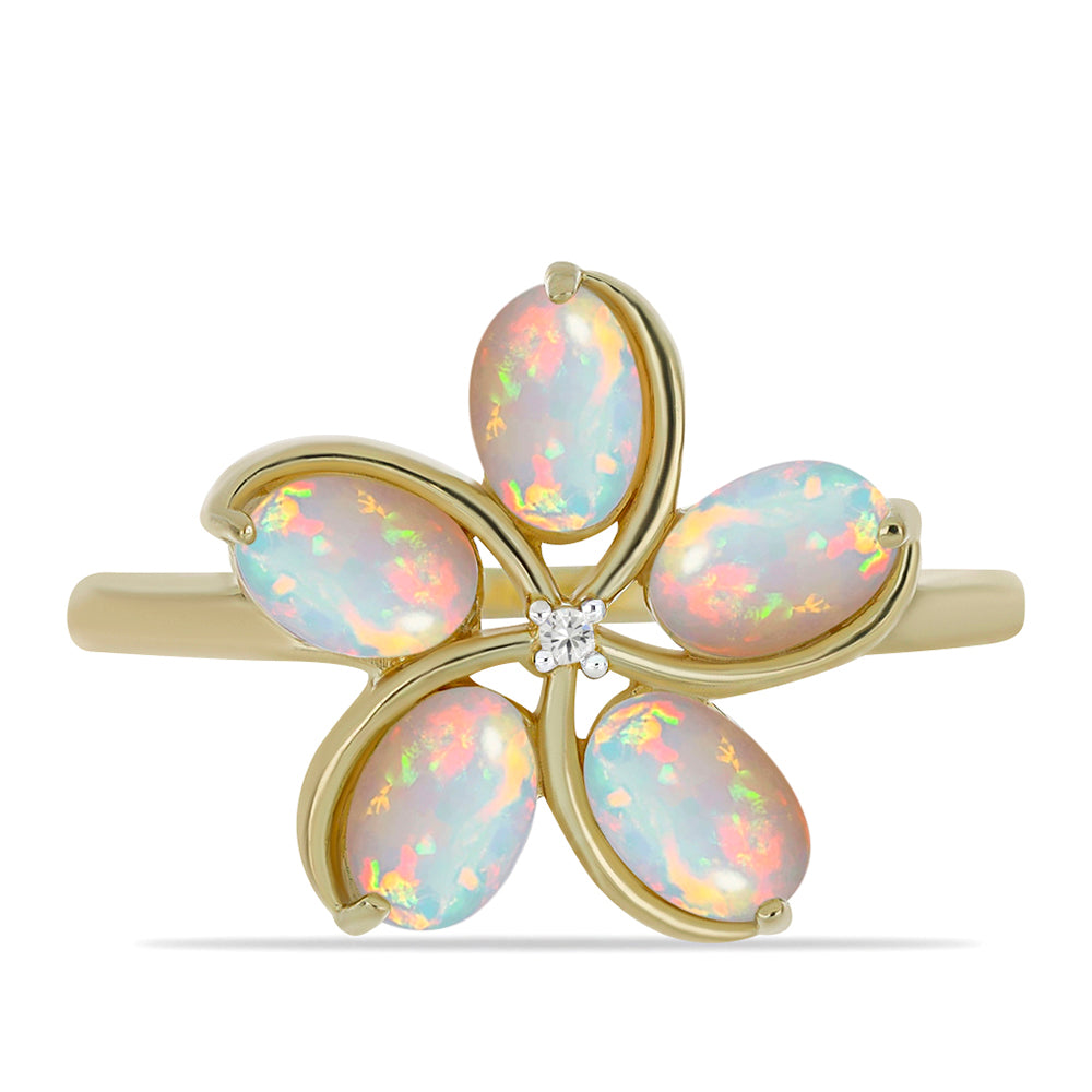 Anel de Prata com Banho de Ouro com Opala da Etiópia de Lega Dembi e Topázio Branco  Contraste: Cabeca de Veado (800) 1 