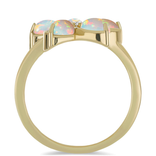 Anel de Prata com Banho de Ouro com Opala da Etiópia de Lega Dembi e Topázio Branco  Contraste: Cabeca de Veado (800)