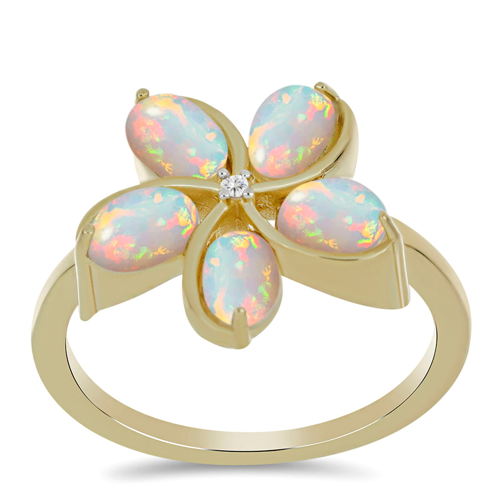 Anel de Prata com Banho de Ouro com Opala da Etiópia de Lega Dembi e Topázio Branco  Contraste: Cabeca de Veado (800) 3 