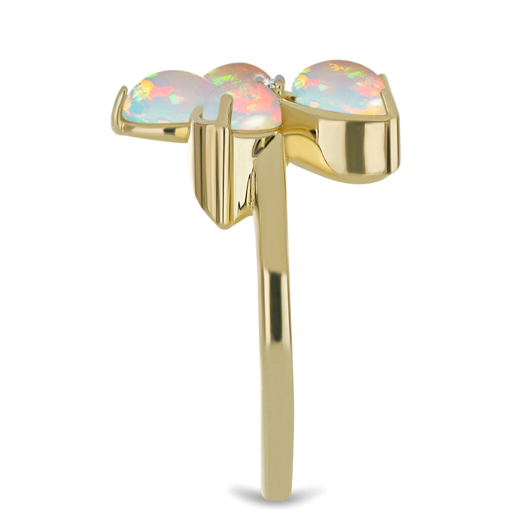 Anel de Prata com Banho de Ouro com Opala da Etiópia de Lega Dembi e Topázio Branco  Contraste: Cabeca de Veado (800)