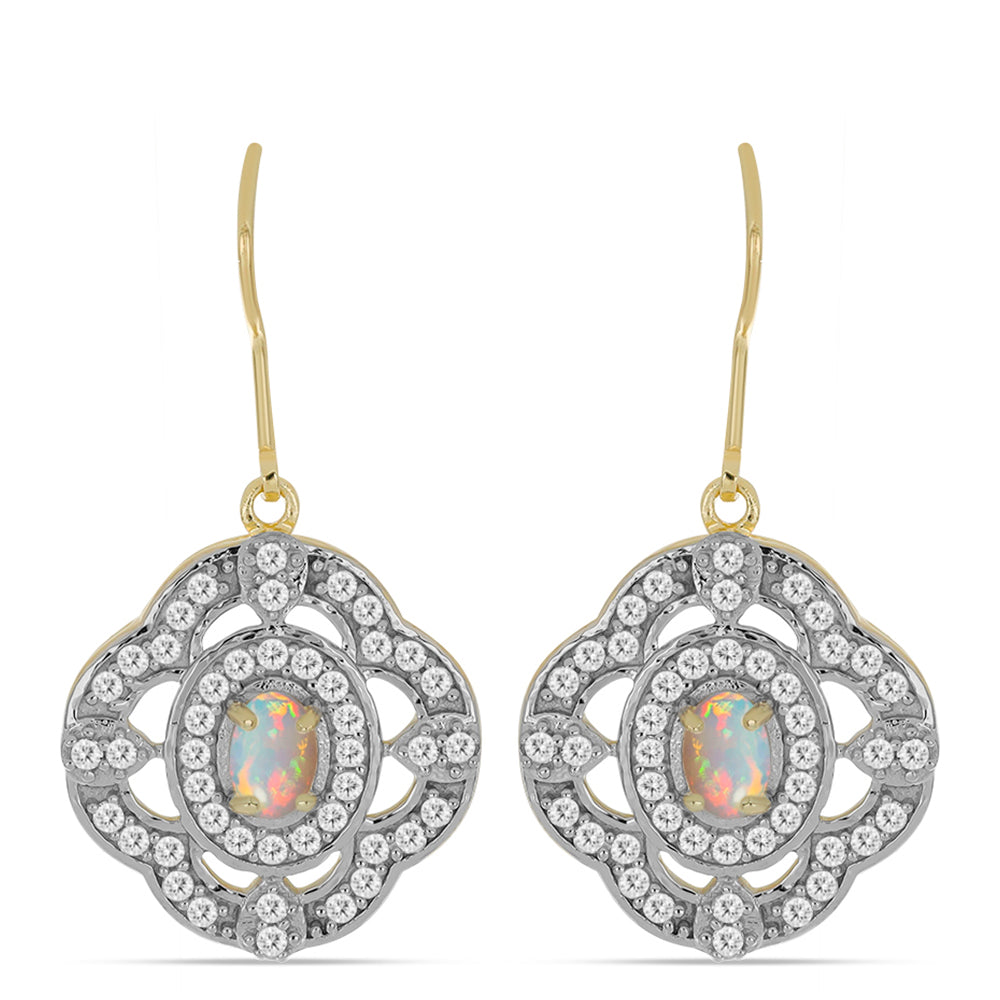 Brincos de Prata com Banho de Ouro com Opala da Etiópia de Lega Dembi e Topázio Branco  Contraste: Cabeca de Veado (800) 1 