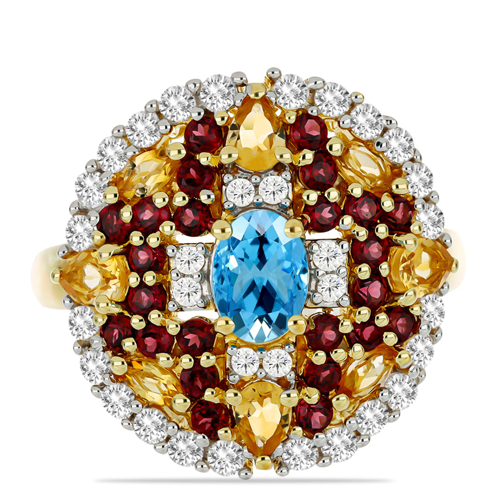 Anel de Prata com Banho de Ouro com Granada Rhodolite das Minas Moatize e Citrino de Ural  Contraste: Cabeca de Veado (800) 1 