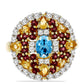 Anel de Prata com Banho de Ouro com Granada Rhodolite das Minas Moatize e Citrino de Ural  Contraste: Cabeca de Veado (800)