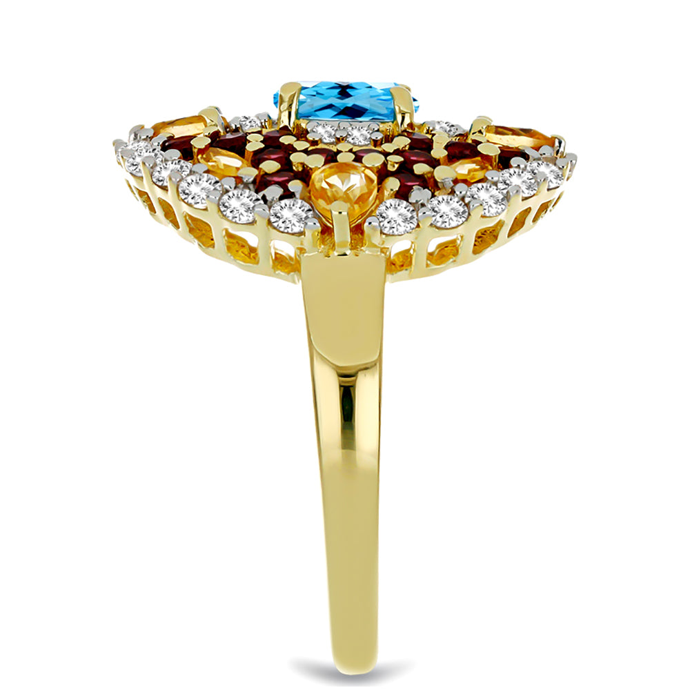 Anel de Prata com Banho de Ouro com Granada Rhodolite das Minas Moatize e Citrino de Ural  Contraste: Cabeca de Veado (800)