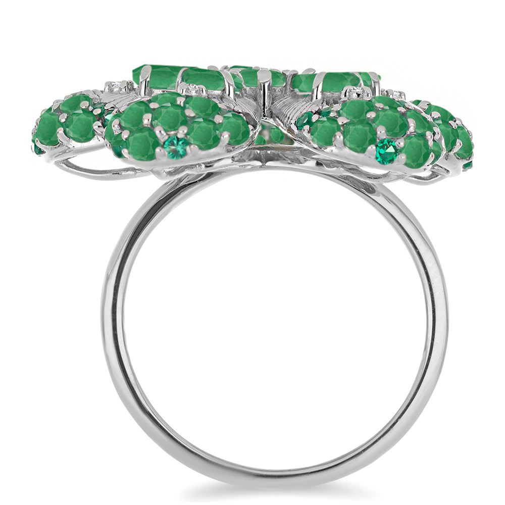 Anel de Prata com Esmeralda do Brasil e Diamante Branco  Contraste: Cabeca de Veado (800)