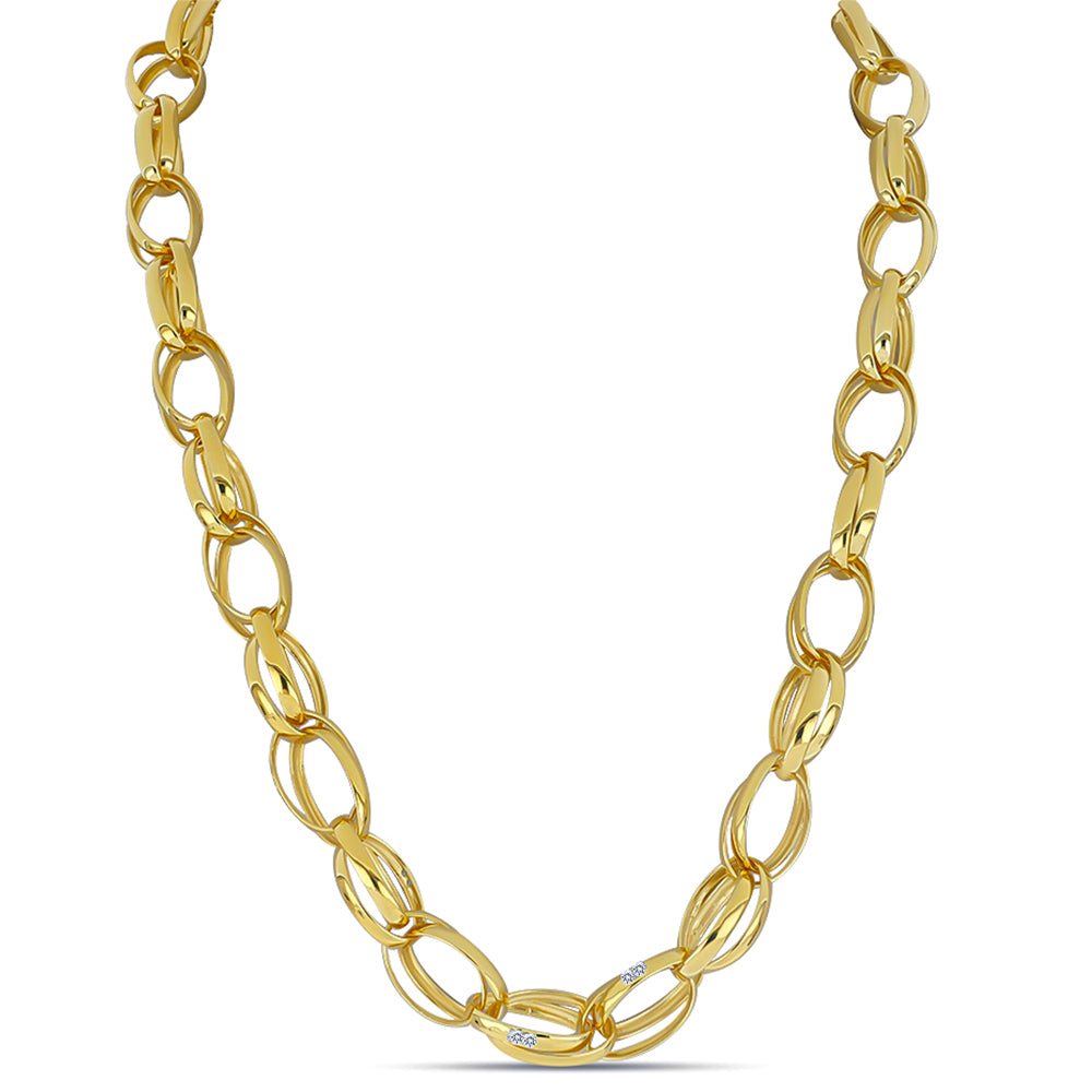 Colar de Prata com Banho de Ouro com Diamante Branco  Contraste: Cabeca de Veado (800)