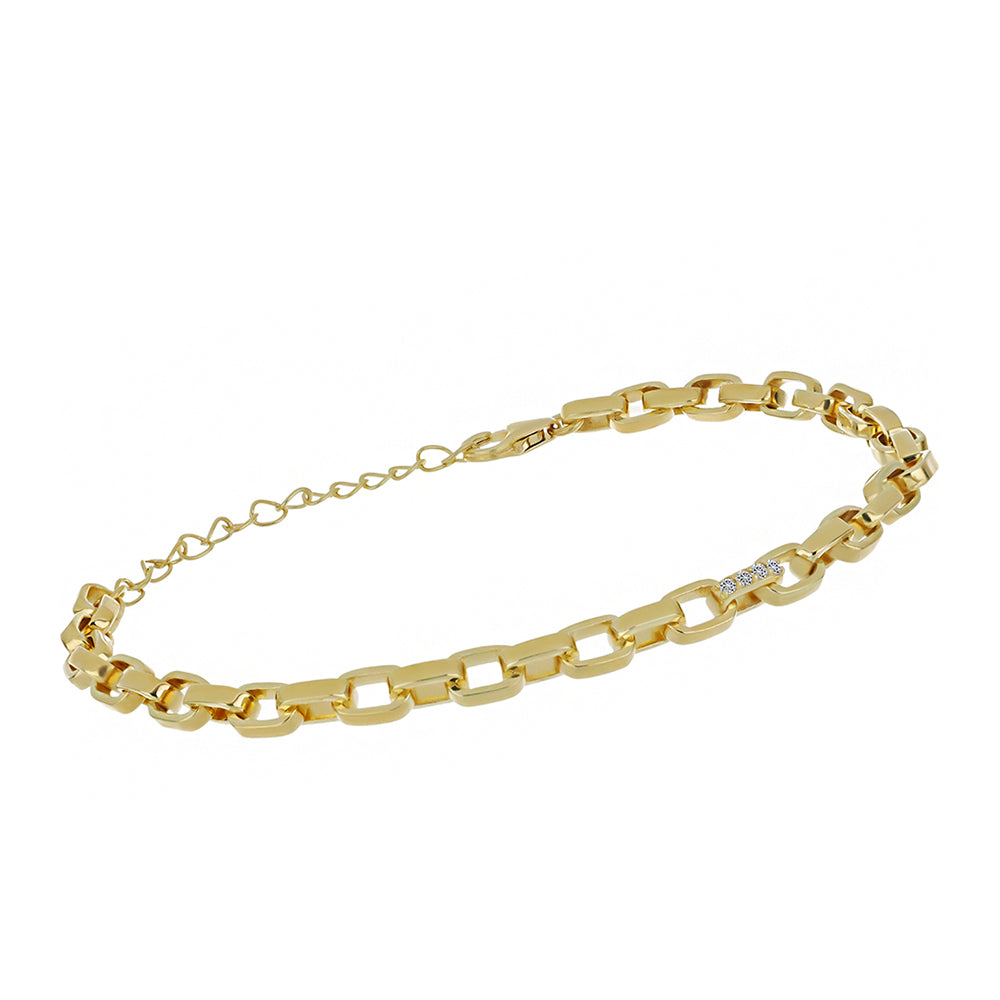 Pulseira de Prata com Banho de Ouro com Diamante Branco  Contraste: Cabeca de Veado (800) 1 