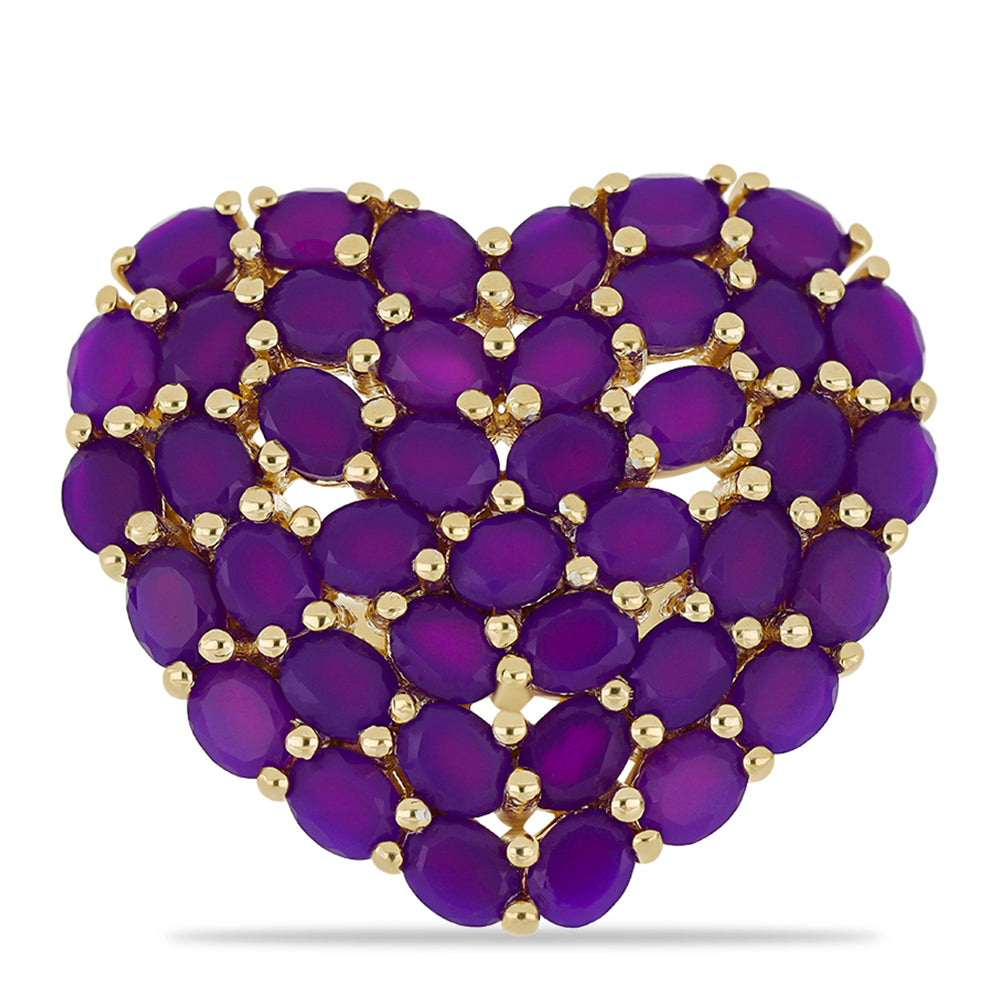 Anel de Prata com Banho de Ouro com Ágata Roxa  Contraste: Cabeca de Veado (800)