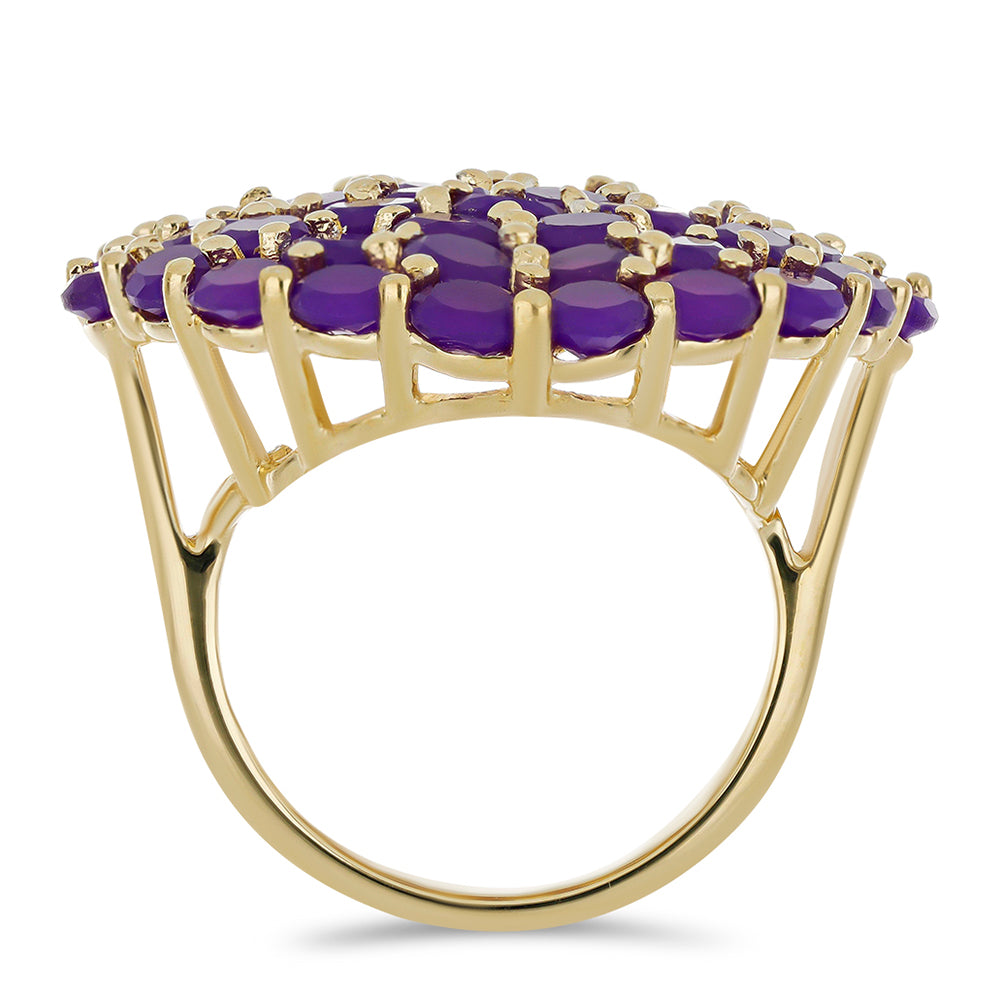 Anel de Prata com Banho de Ouro com Ágata Roxa  Contraste: Cabeca de Veado (800)