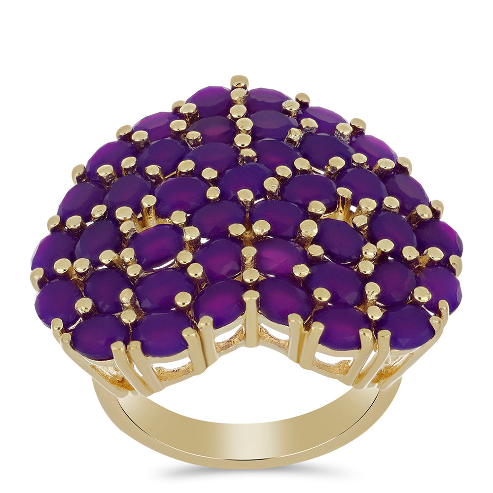 Anel de Prata com Banho de Ouro com Ágata Roxa  Contraste: Cabeca de Veado (800) 3 