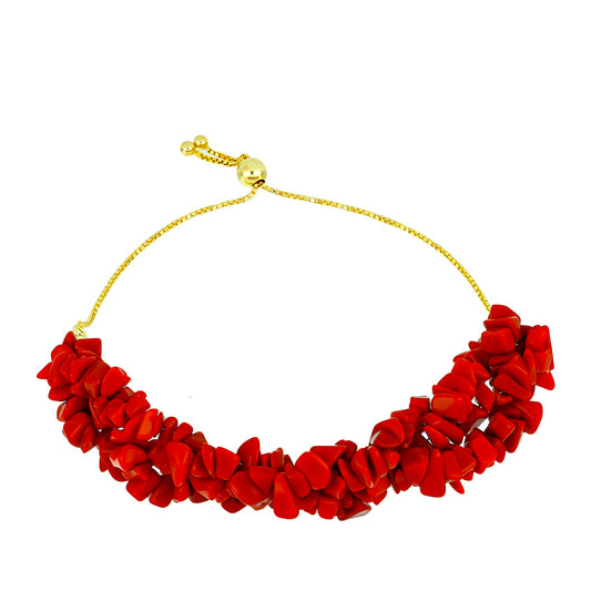 Pulseira de Prata com Banho de Ouro com Coral Vermelho