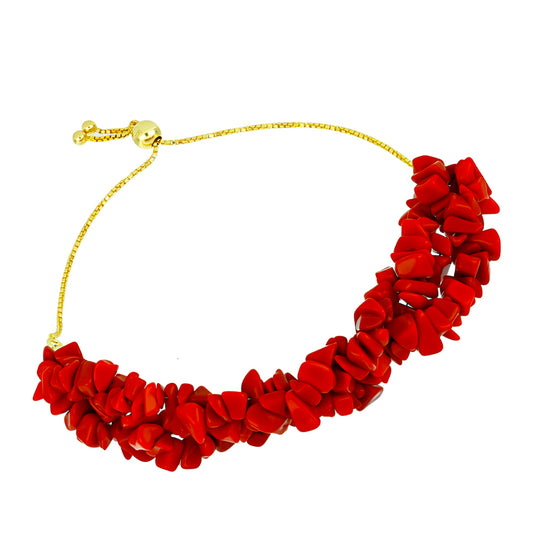 Pulseira de Prata com Banho de Ouro com Coral Vermelho