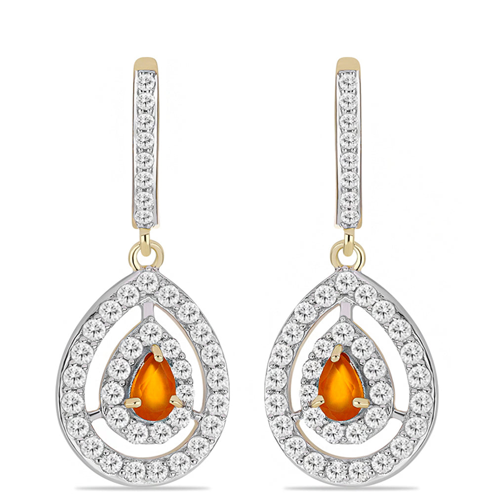 Brincos de Prata com Banho de Ouro com Cornalina e Topázio Branco