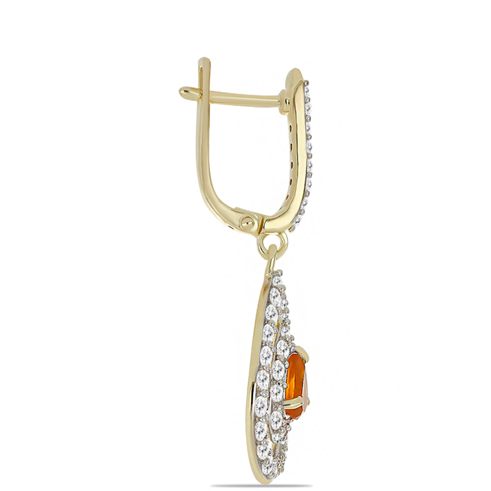 Brincos de Prata com Banho de Ouro com Cornalina e Topázio Branco 2 