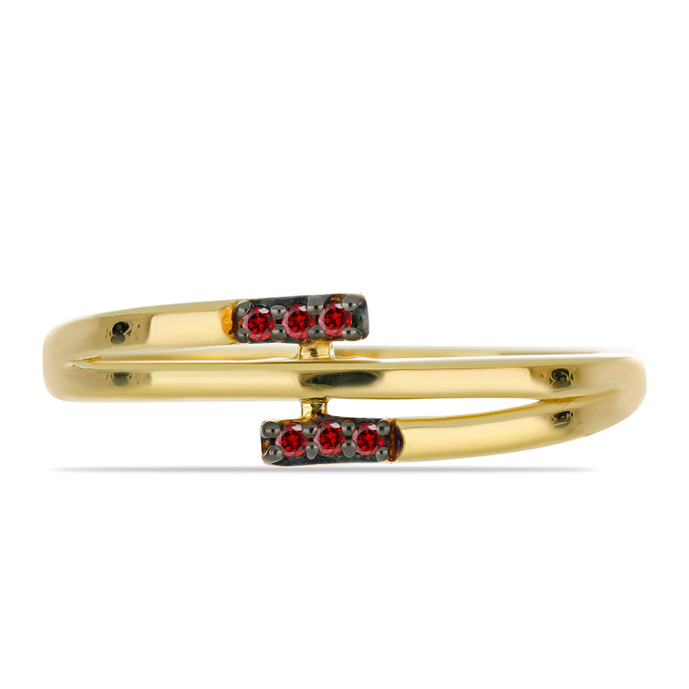 Anel de Prata com Banho de Ouro com Diamante Vermelho 1 