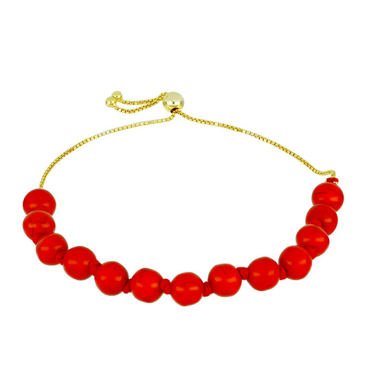 Pulseira de Prata com Banho de Ouro com Coral Vermelho