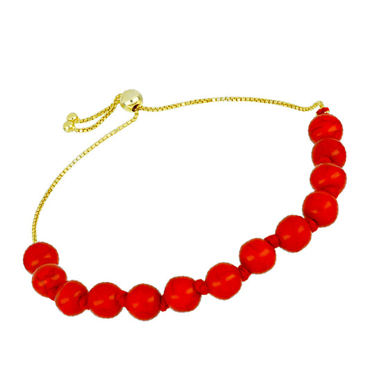 Pulseira de Prata com Banho de Ouro com Coral Vermelho