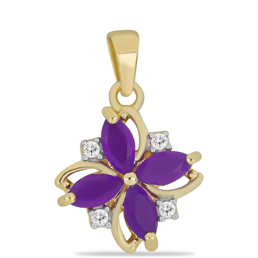 Pendente de Prata com Banho de Ouro com Ágata Roxa e Topázio Branco 1 