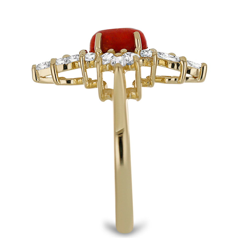Anel de Prata com Banho de Ouro com Coral Vermelho e Topázio Branco  Contraste: Cabeca de Veado (800) 4 