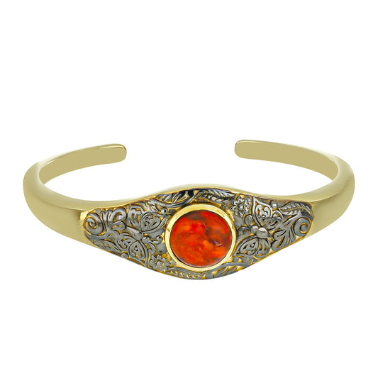 Pulseira de Prata com Banho de Ouro com Coral Vermelho  Contraste: Cabeca de Veado (800)