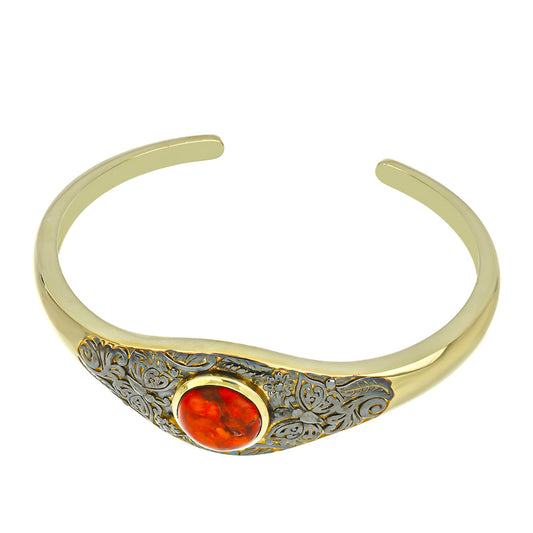 Pulseira de Prata com Banho de Ouro com Coral Vermelho  Contraste: Cabeca de Veado (800)