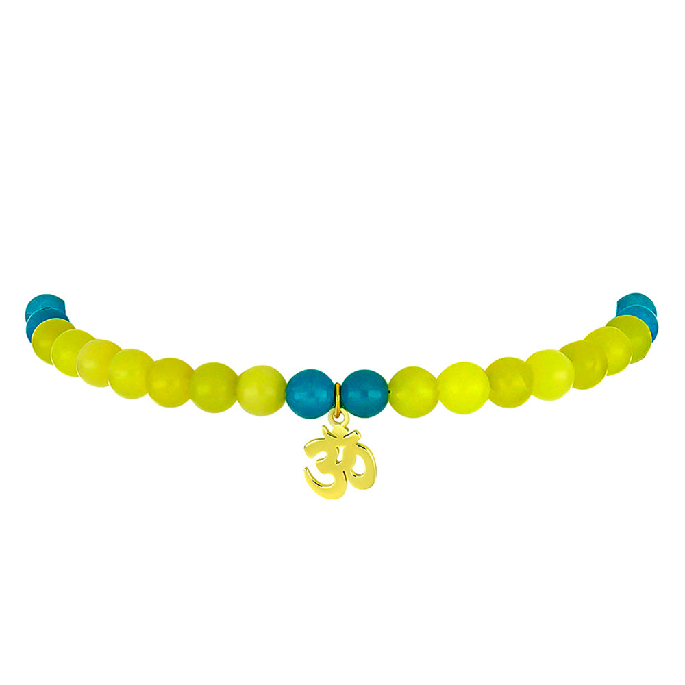 Pulseira de Prata com Banho de Ouro com Serpentina Amarela e Jade Azul