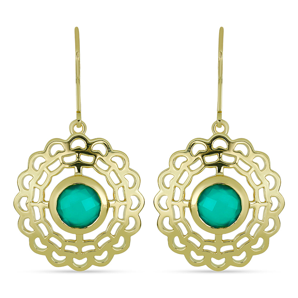 Brincos de Prata com Banho de Ouro com Calcedônia Verde 1 