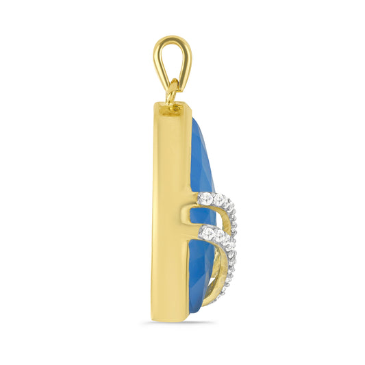 Pendente de Prata com Banho de Ouro com Calcedônia Azul e Topázio Branco