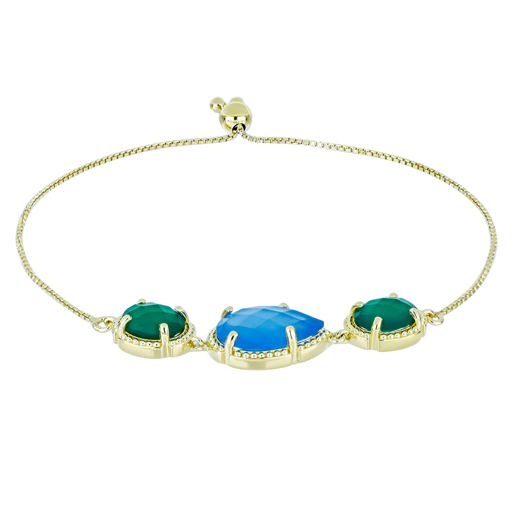 Pulseira de Prata com Banho de Ouro com Calcedônia Azul  Contraste: Cabeca de Veado (800)