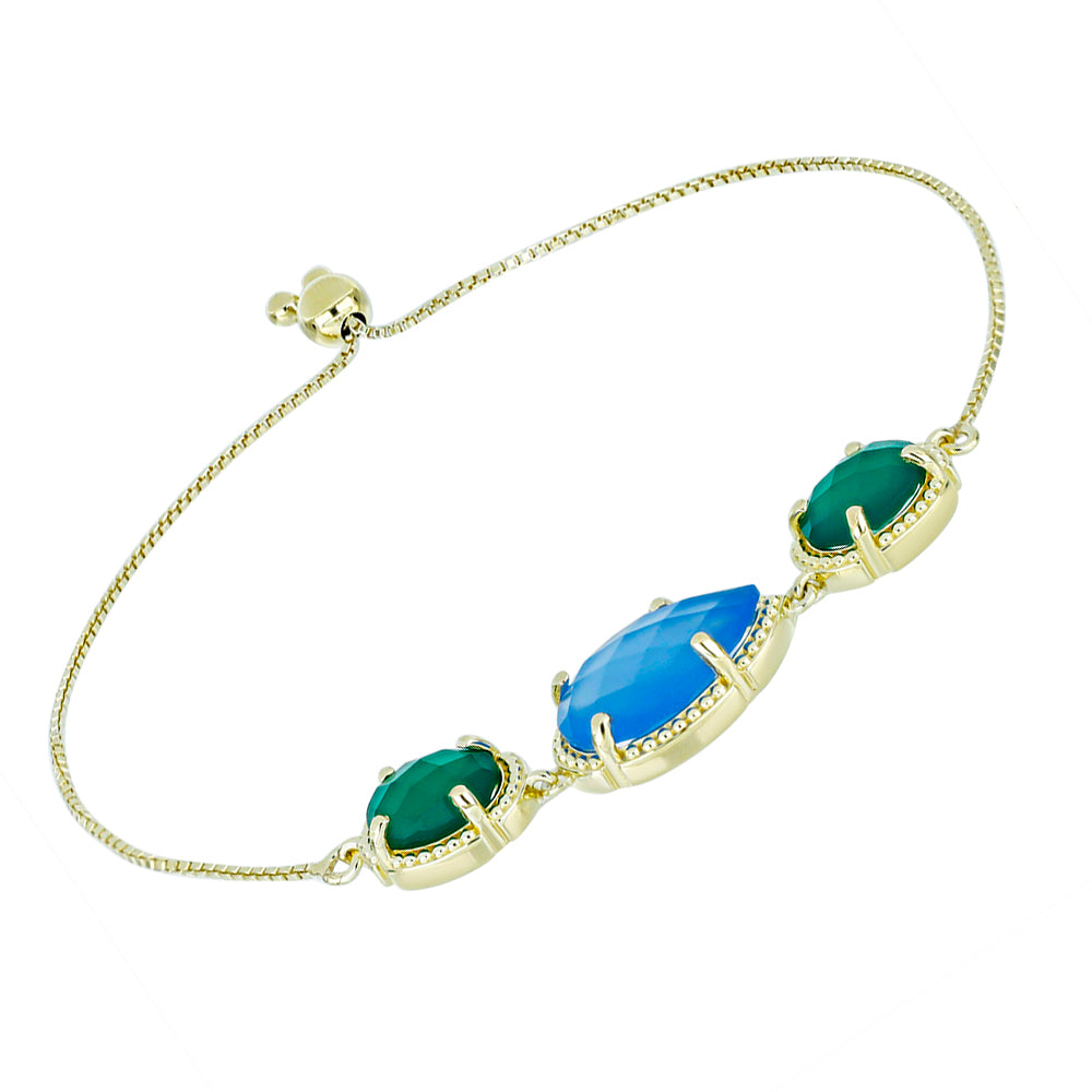 Pulseira de Prata com Banho de Ouro com Calcedônia Azul  Contraste: Cabeca de Veado (800) 2 