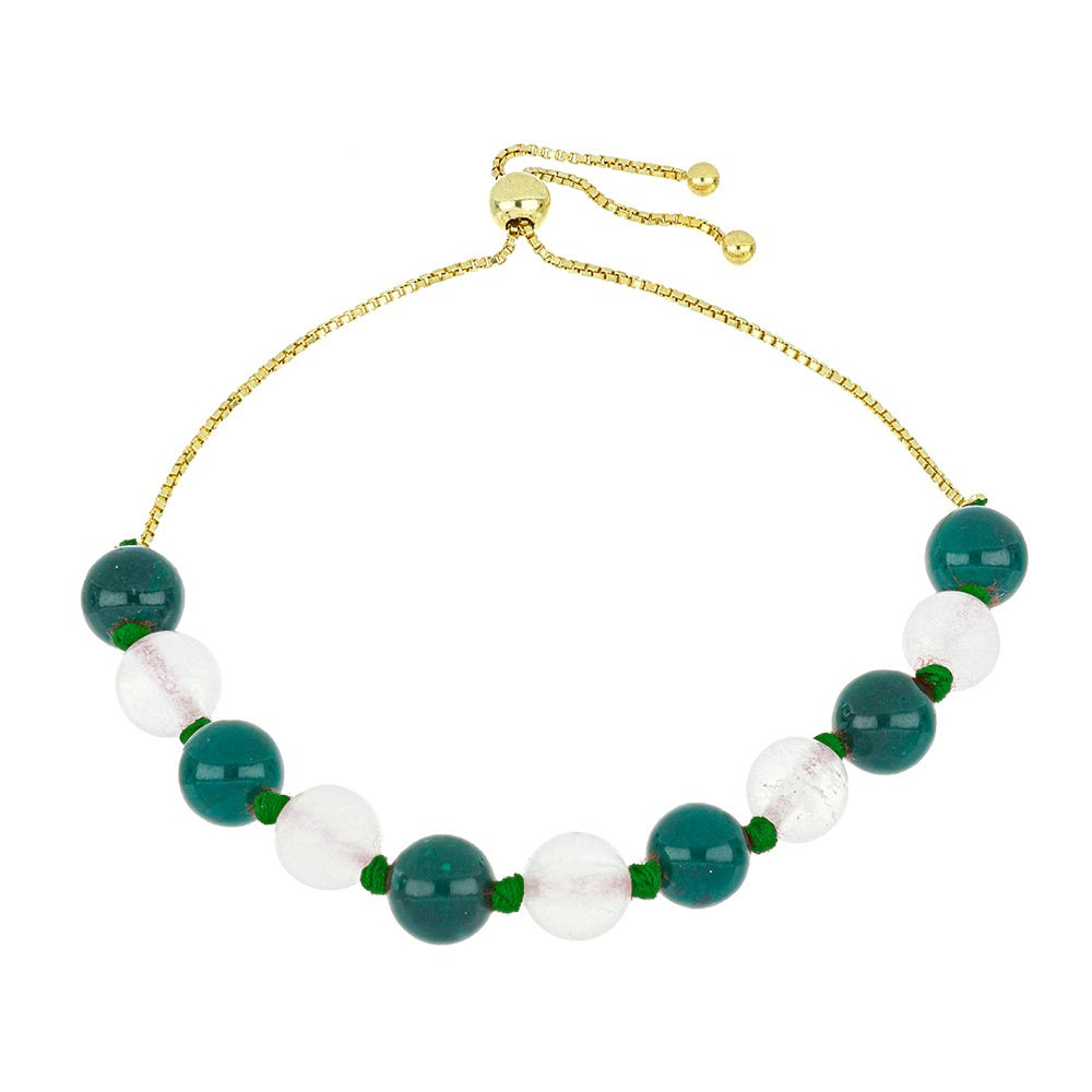 Pulseira de Prata com Banho de Ouro com Calcedônia Verde e Calcedônia Branca