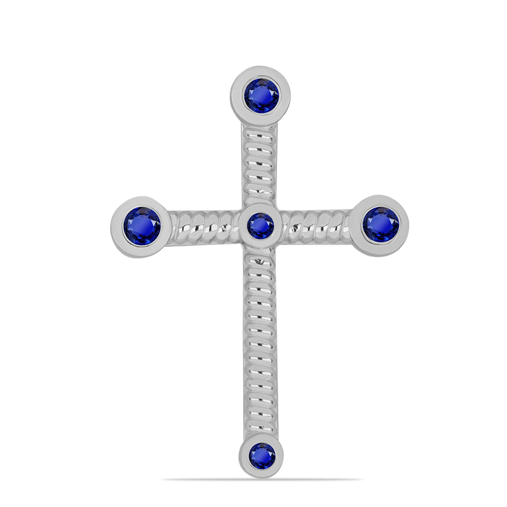 Cruz Pendente de Prata com Safira Azul Australiana