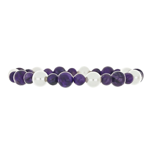 Pulseira com Charoite e Pérola Branca de Água Doce