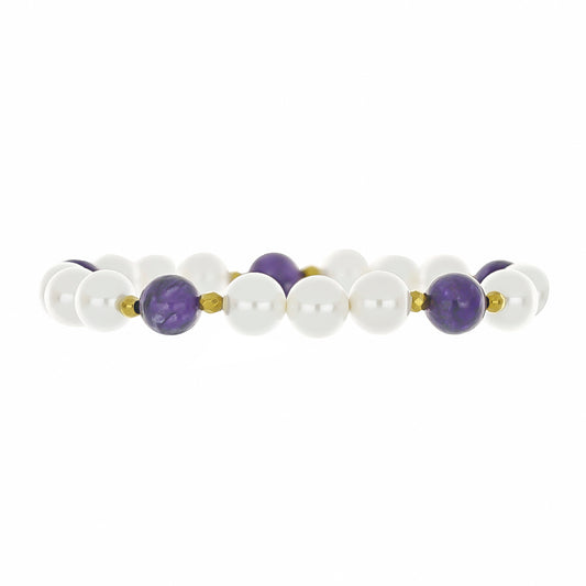 Pulseira com Charoite e Pérola Branca de Água Doce