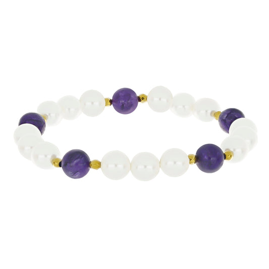 Pulseira com Charoite e Pérola Branca de Água Doce