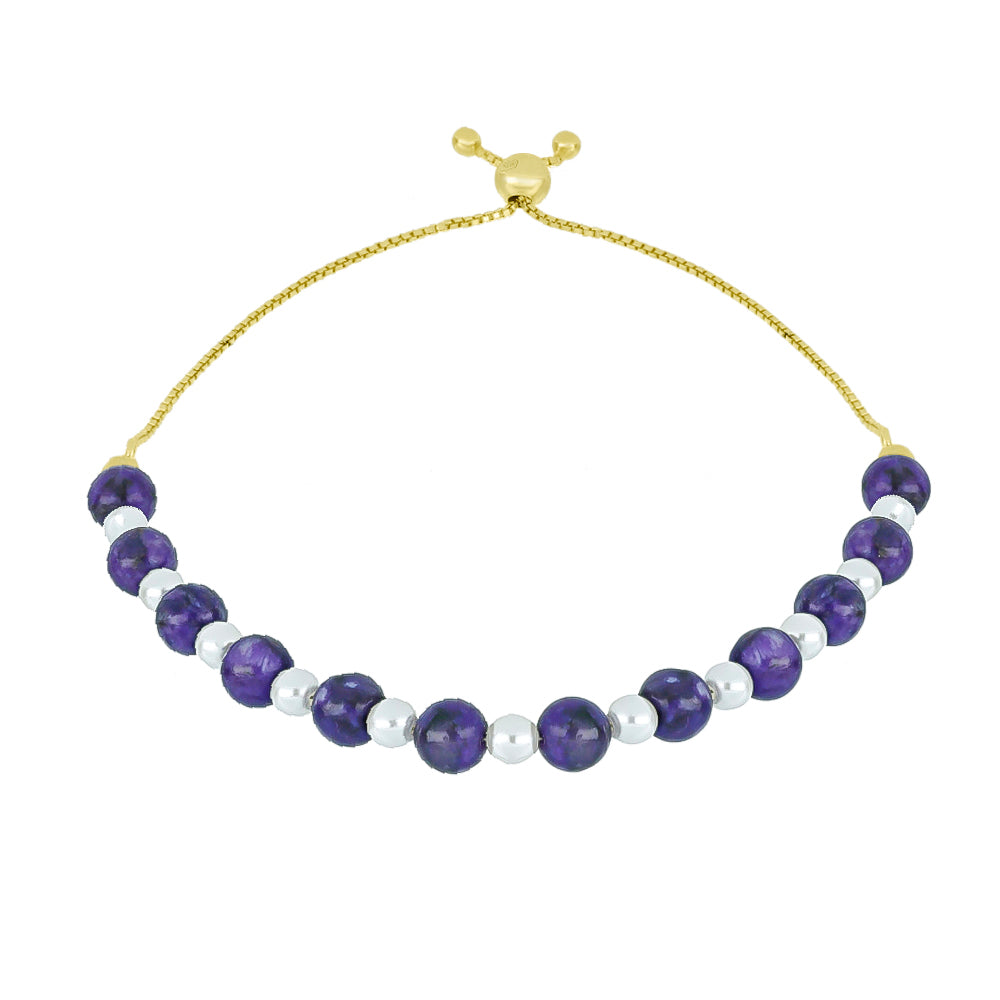 Pulseira de Prata com Banho de Ouro com Charoite e Pérola Branca de Água Doce 1 