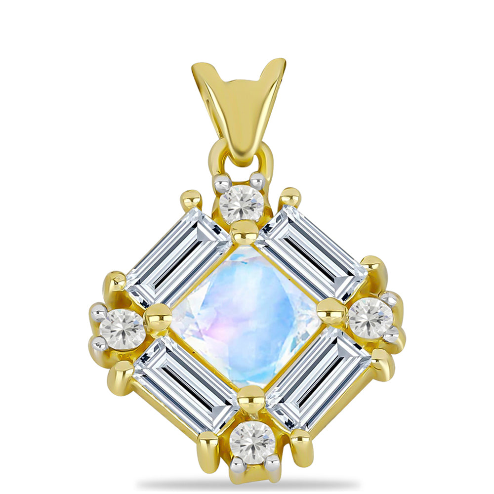 Pendente de Prata com Banho de Ouro com Pedra da Lua Arco-íris e Topázio Branco 1 