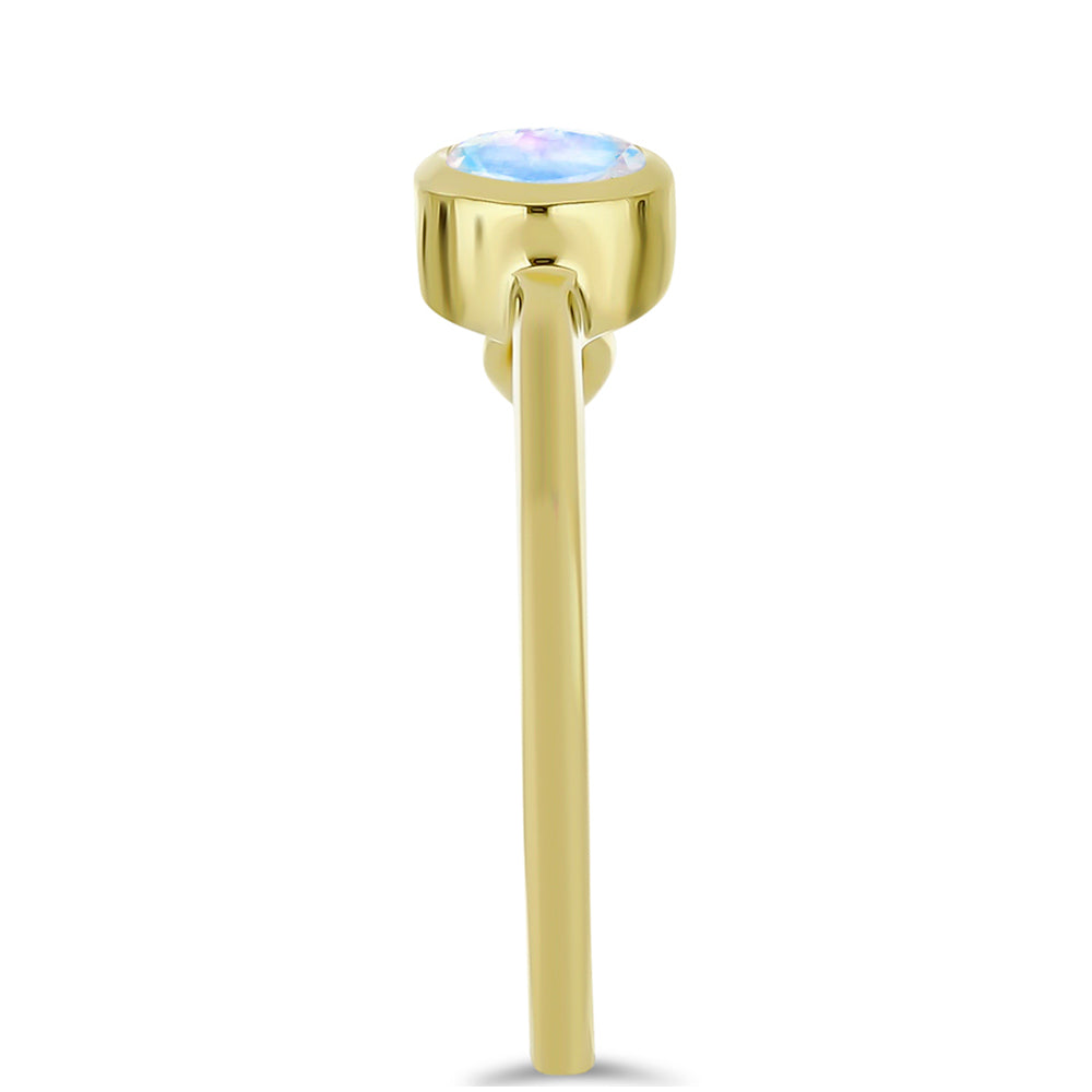 Anel de Prata com Banho de Ouro com Pedra da Lua Arco-íris e Topázio Branco 4 