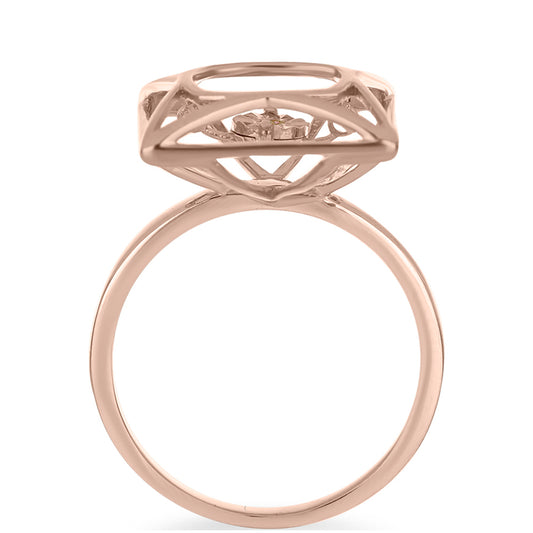 Anel de Prata com Banho de Ouro Rosa com Diamante Dançante Rosa  Contraste: Cabeca de Veado (800)