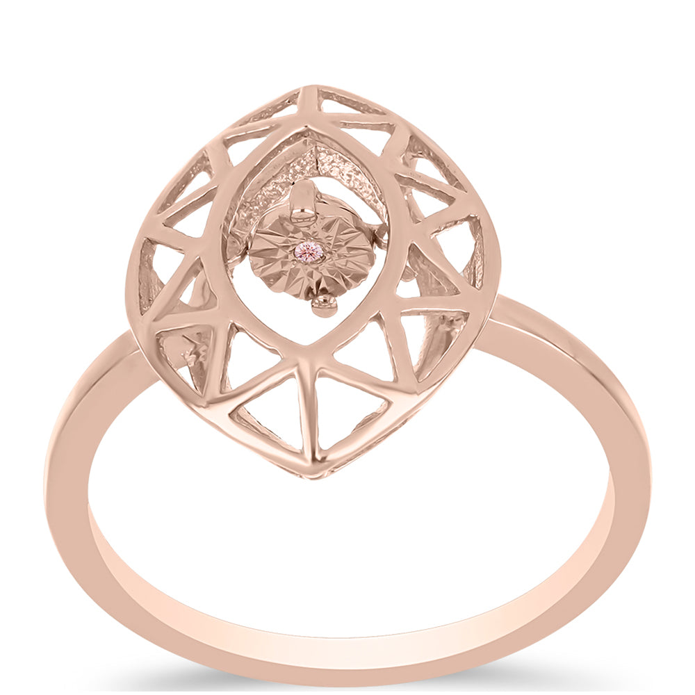 Anel de Prata com Banho de Ouro Rosa com Diamante Dançante Rosa 3 