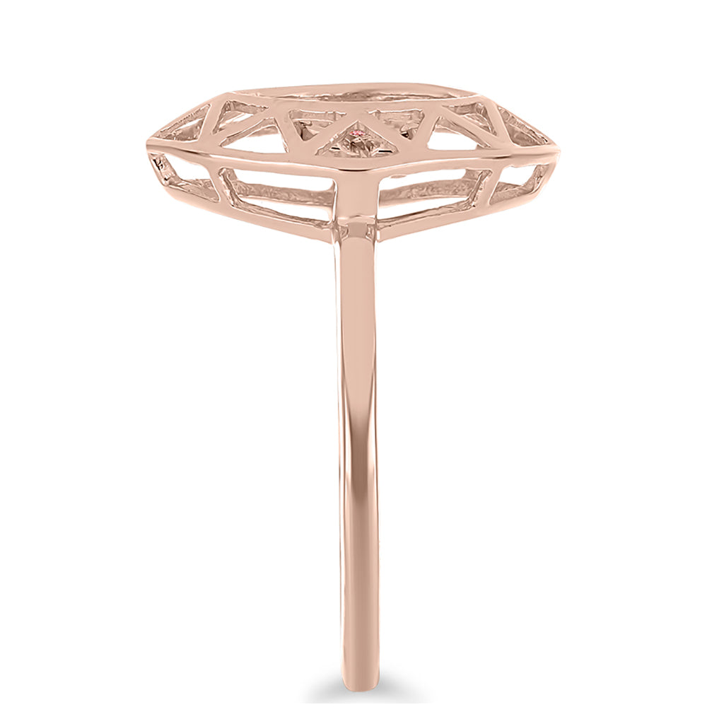 Anel de Prata com Banho de Ouro Rosa com Diamante Dançante Rosa 4 