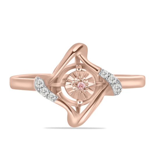 Anel de Prata com Banho de Ouro Rosa com Diamante Dançante Rosa e Topázio Branco